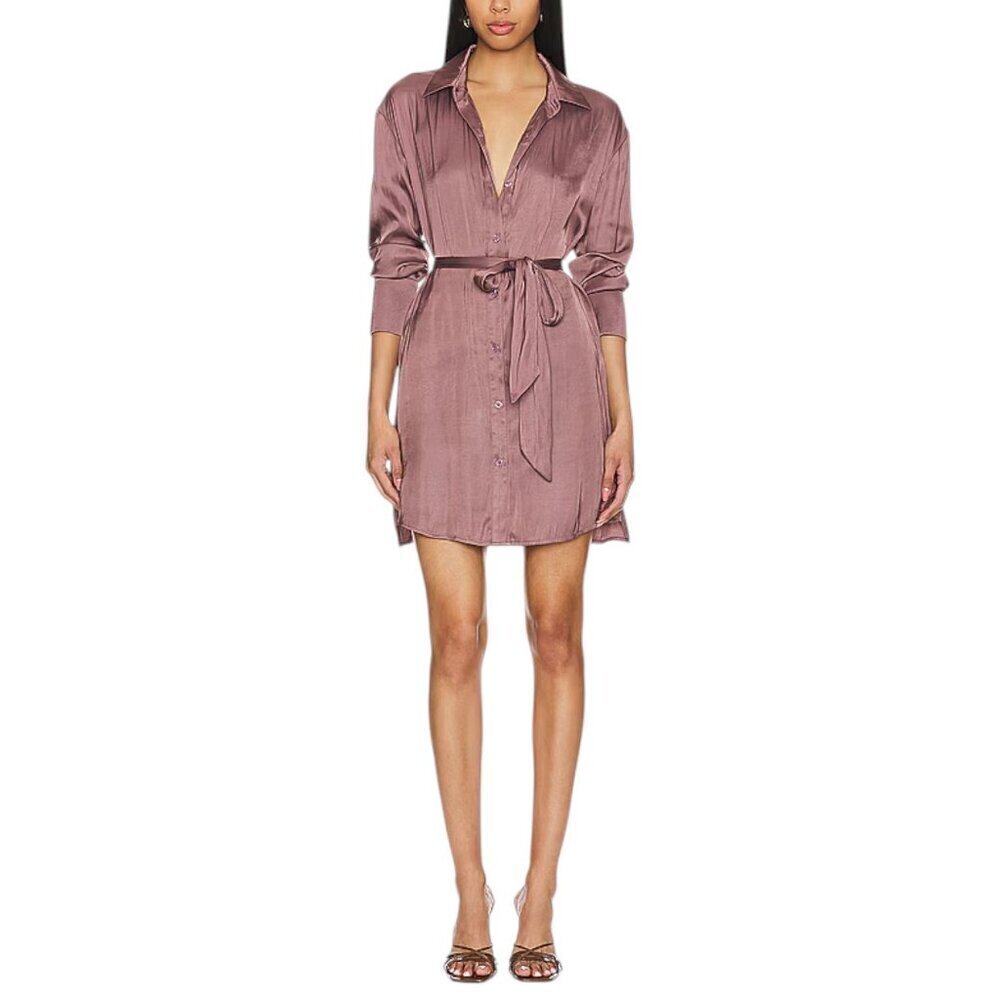 LBLC The Label Taylor Dress Satin Soft Mauve T-Shirt Wrap Dress Sz L